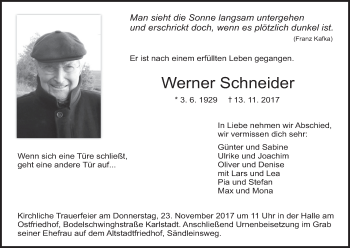 Anzeige von Werner Schneider von MGO