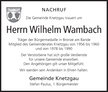 Anzeige von Wilhelm Wambach von MGO