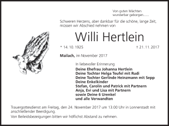 Anzeige von Willi Hertlein von MGO