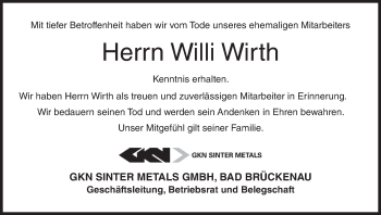 Anzeige von Willi Wirth von MGO