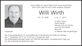 Anzeige von Willi Wirth von MGO