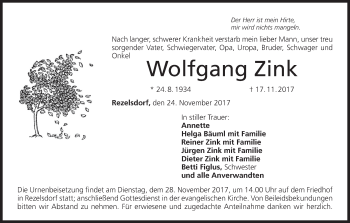 Anzeige von Wolfgang Zink von MGO