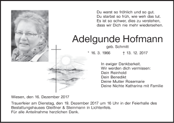 Anzeige von Adelgunde Hofmann von MGO