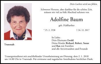 Anzeige von Adolfine Baum von MGO