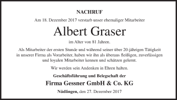 Anzeige von Albert Graser von MGO