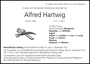 Anzeige von Alfred Hartwig von MGO