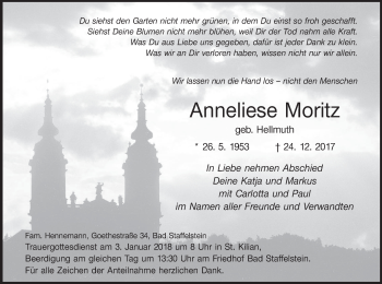 Anzeige von Anneliese Moritz von MGO