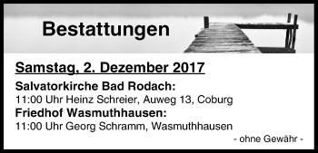 Anzeige von Bestattungen vom 02.12.2017 von MGO