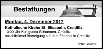 Anzeige von Bestattungen vom 04.12.2017 von MGO