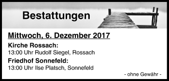 Anzeige von Bestattungen vom 06.12.2017 von MGO