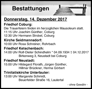 Anzeige von Bestattungen vom 14.12.2017 von MGO