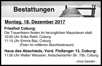 Anzeige von Bestattungen vom 18.12.2017 von MGO