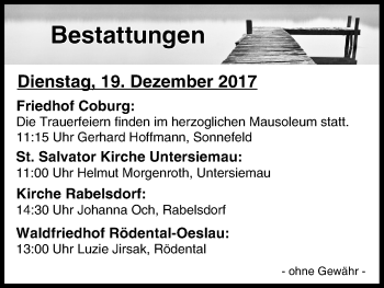 Anzeige von Bestattungen vom 19.12.2017 von MGO
