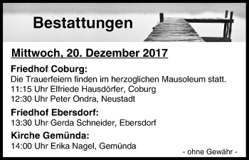 Anzeige von Bestattungen vom 19.12.2017 von MGO
