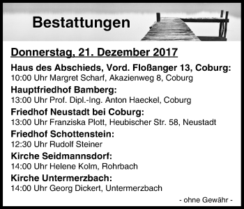 Anzeige von Bestattungen vom 21.12.2017 von MGO