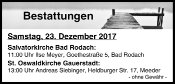 Anzeige von Bestattungen vom 23.12.2017 von MGO