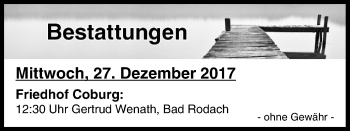 Anzeige von Bestattungen vom 27.12.2017 von MGO
