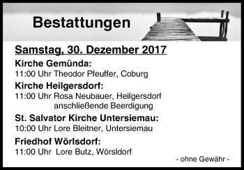 Anzeige von Bestattungen vom 30.12.2017 von MGO
