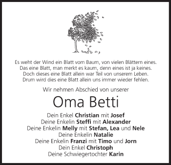 Anzeige von Betti Bürkner von MGO