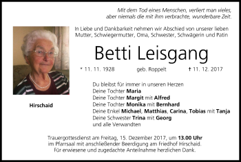 Anzeige von Betti Leisgang von MGO