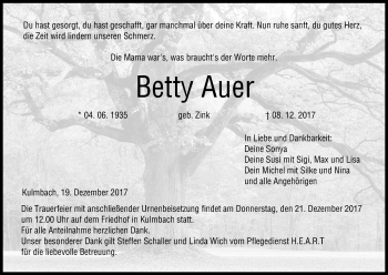 Anzeige von Betty Auer von MGO