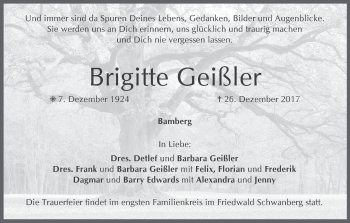 Anzeige von Brigitte Geißler von MGO