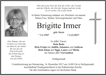 Anzeige von Brigitte Irmer von MGO