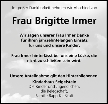 Anzeige von Brigitte Irmer von MGO