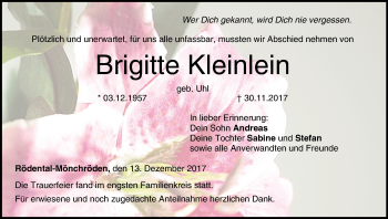 Anzeige von Brigitte Kleinlein von MGO