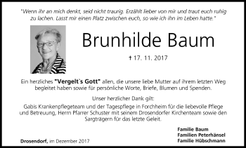 Anzeige von Brunhilde Baum von MGO