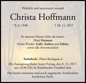 Anzeige von Christa Hoffmann von MGO