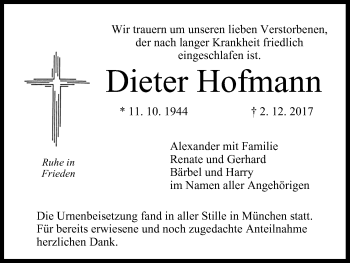 Anzeige von Dieter Hofmann von MGO