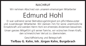 Anzeige von Edmund Hohl von MGO