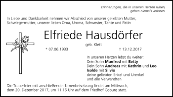 Anzeige von Elfriede Hausdörfer von MGO