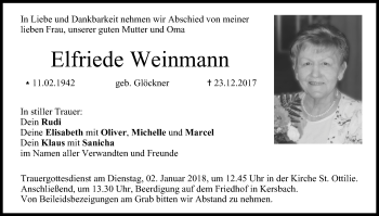 Anzeige von Elfriede Weinmann von MGO