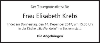 Anzeige von Elisabeth Krebs von MGO