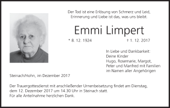 Anzeige von Emmi Limpert von MGO