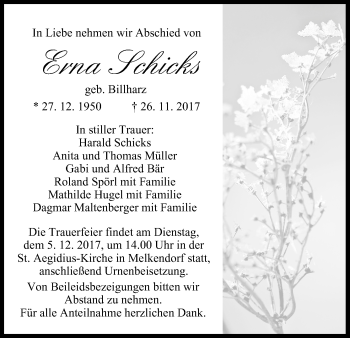Anzeige von Erna Schicks von MGO
