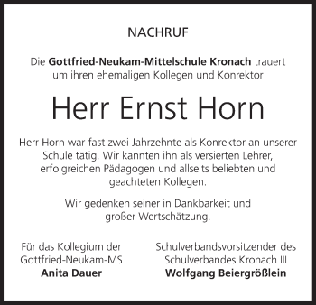 Anzeige von Ernst Horn von MGO