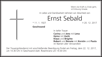 Anzeige von Ernst Sebald von MGO