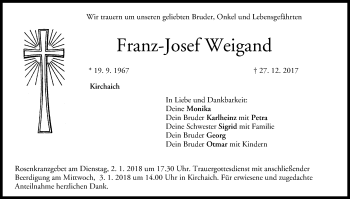 Anzeige von Franz-Josef Weigand von MGO