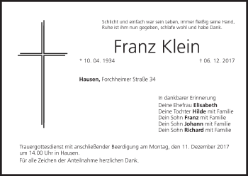 Anzeige von Franz Klein von MGO