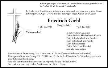 Anzeige von Friedrich Giehl von MGO