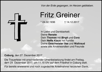 Anzeige von Fritz Greiner von MGO