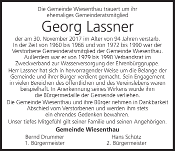 Anzeige von Georg Lassner von MGO