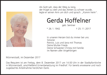 Anzeige von Gerda Hoffelner von MGO