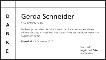 Anzeige von Gerda Schneider von MGO