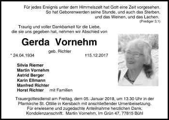 Anzeige von Gerda Vornehm von MGO