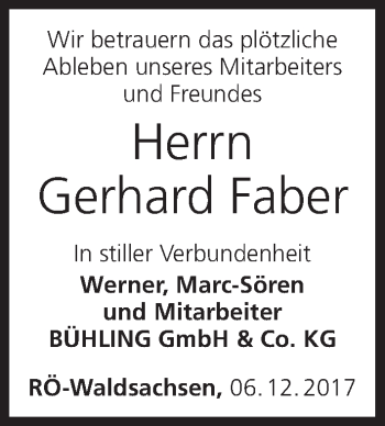 Anzeige von Gerhard Faber von MGO