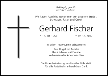 Anzeige von Gerhard Fischer von MGO